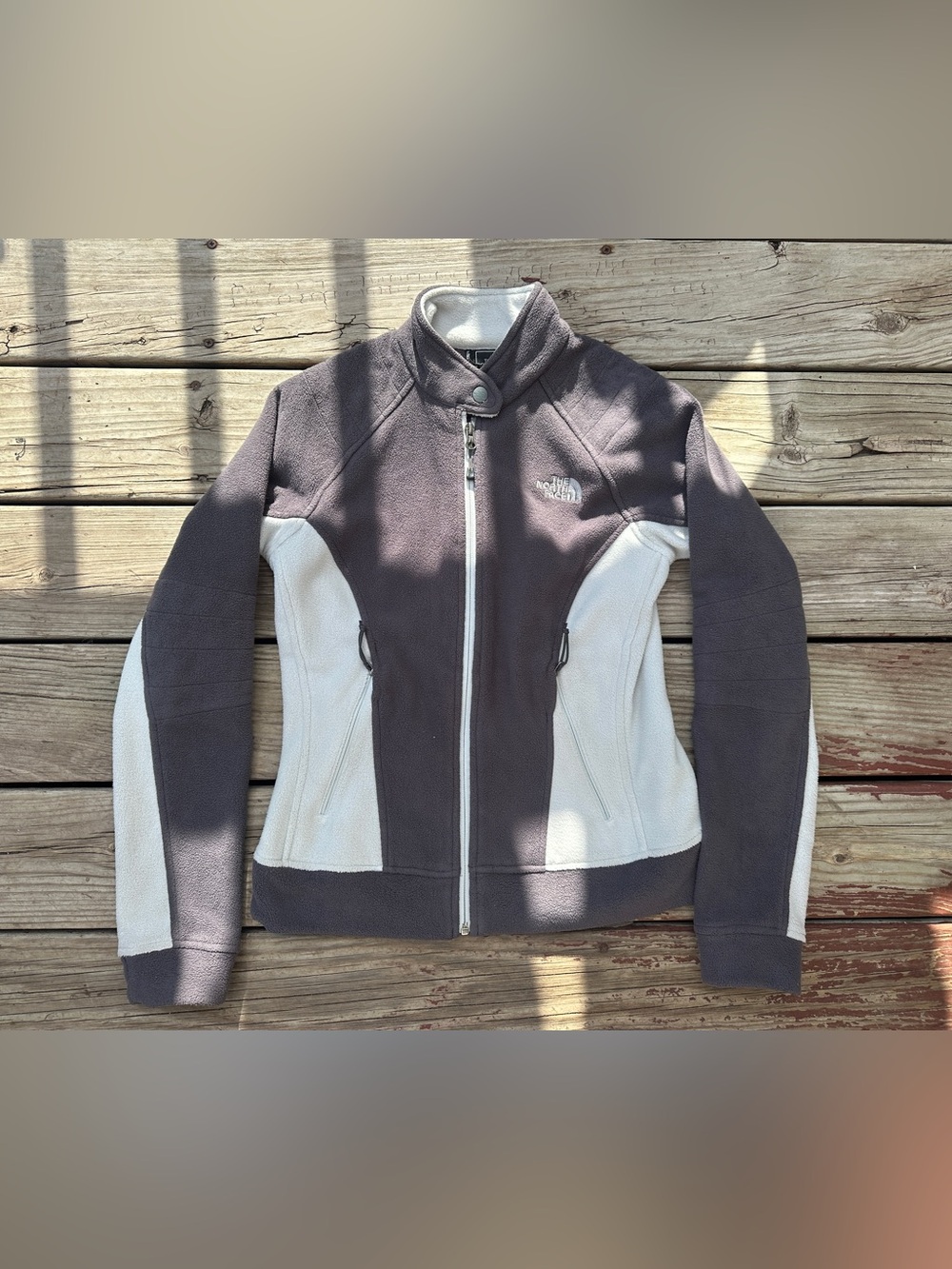 The North Face Jacket Women's White & Gray Fleece Collared Soft Zip Up, Size S